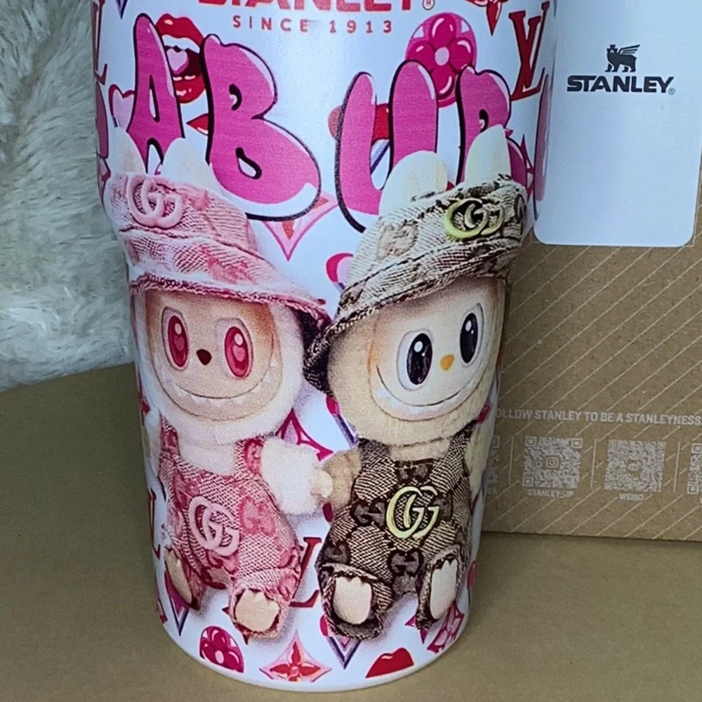 Stanley X Labubu Pink and White 20 oz Tumbler with Designer pattern - Picture 2 of 5